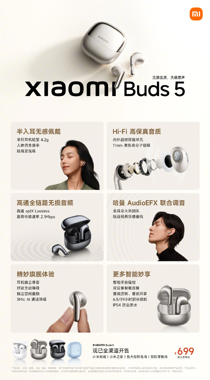 De Buds 5: Vlaggenschip draadloze audio voor een betaalbare prijs(?). (Bron: Xiaomi via Weibo)