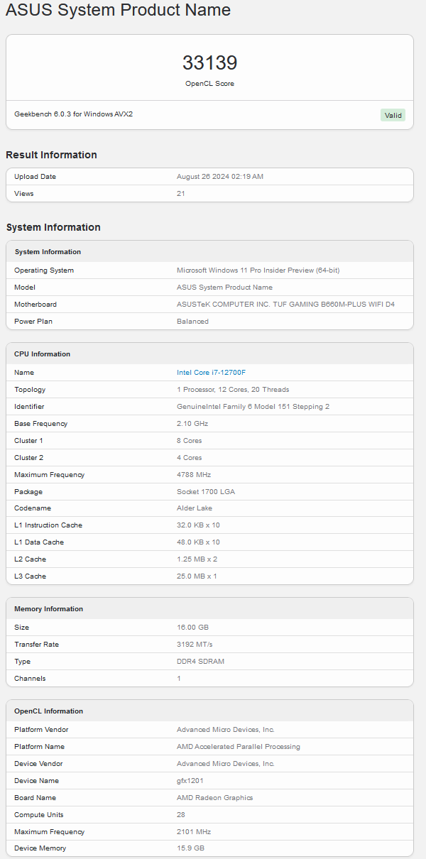 Navi 48 Geekbench score (afbeeldingsbron: Geekbench)