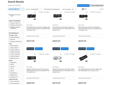 Micro Center RTX 5070 Ti prijzen worden getoond (Afbeeldingsbron: Screenshot, Micro Center)