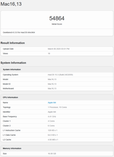 M4 MacBook Air Geekbench GPU score (bron: Geekbench)