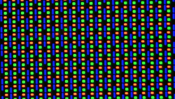 Het OLED-beeldscherm heeft een RG/BG subpixelmatrix die uit één rode, één blauwe en één groene lichtdiode bestaat.