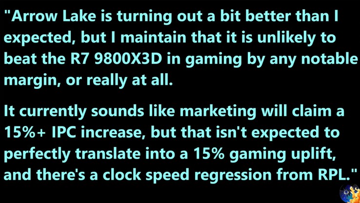 Intel Arrow Lake prestatielek. (Afbeeldingsbron: Moore's Law Is Dead op YouTube)