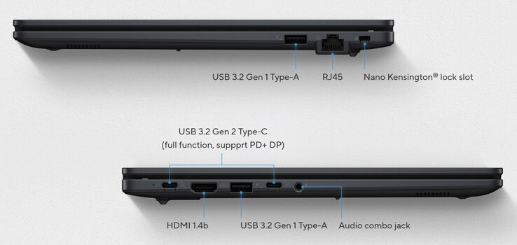 De externe aansluitingen van de Asus ExpertBook B1 (bron: Asus)