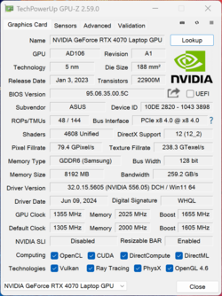 GPU-Z Nvidia GeForce RTX 4070 laptop