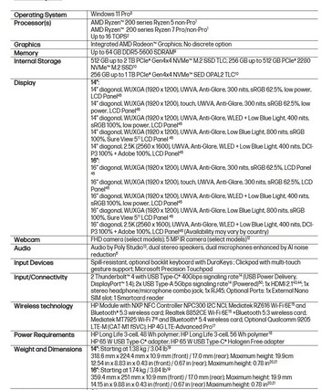 HP EliteBook 6 G1a AI PC specificaties. (Afbeeldingsbron: HP)