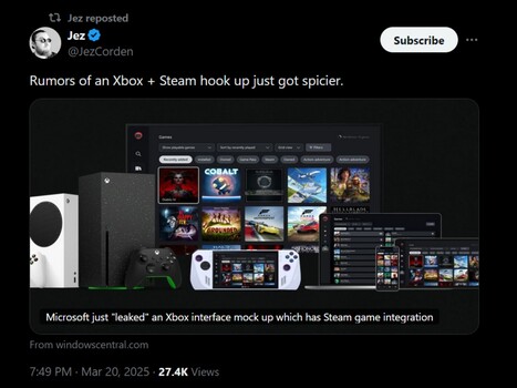 Jez Corden Steam op Xbox App X post (afbeeldingsbron: screenshot, Jez Corden X account)