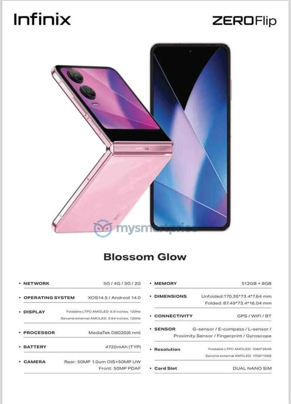 De Infinix Zero Flip in Blossom Glow (bron: MySmartPrice)