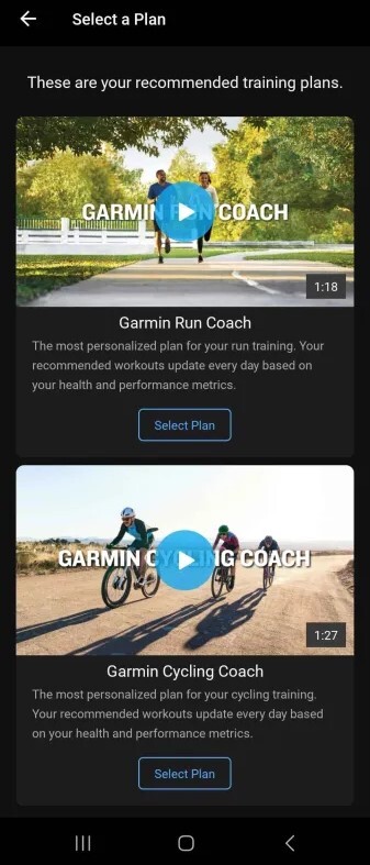 Een screenshot van de nieuwe Garmin Coach tools in de Garmin Connect app. (Afbeelding bron: Garmin)