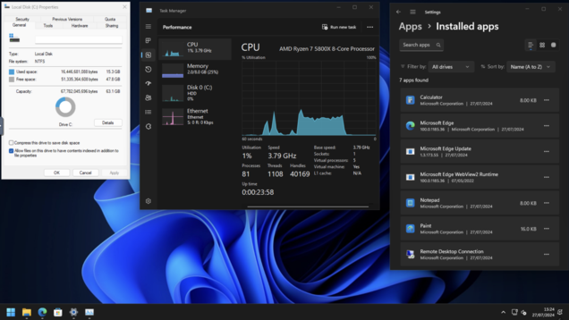 15 GB opslag, 2 GB RAM gebruikt, 80 processen en slechts 7 apps. De manier waarop Windows 11 uit de doos geleverd zou moeten worden. (Afbeeldingsbron: Eigen)