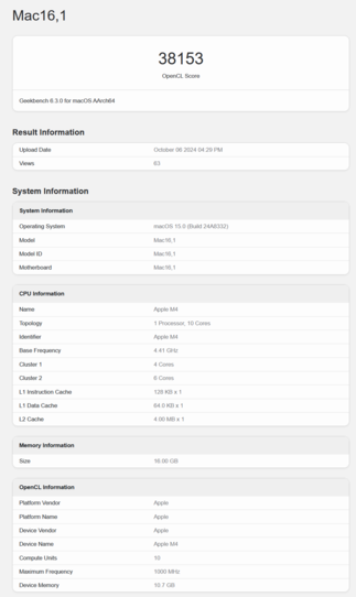 Apple M4 GPU-prestaties (bron: Geekbench)