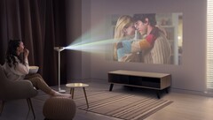 De LG PF600U combineert luidsprekers, een sfeerlamp en een projector met FHD-resolutie in één apparaat. (Afbeeldingsbron: LG) 