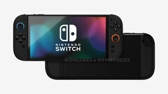 Uitgelekte renders van de Nintendo Switch 2 onthullen een veel groter scherm dan dat van zijn voorganger. (Afbeeldingsbron: 91Mobiles &amp;amp; OnLeaks)