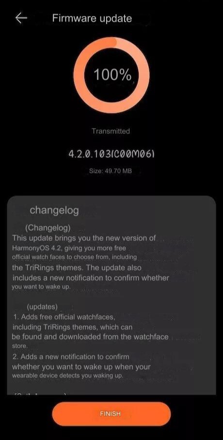 Het veranderingslogboek voor de HarmonyOS 4.2 update voor de Watch GT 4. (Afbeelding bron: Huawei Blog via Google Translate)