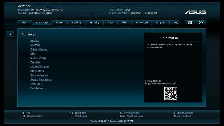Het BIOS van de Asus NUC 14 Essential