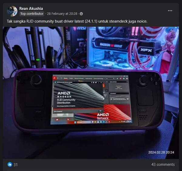 R.ID APU-stuurprogramma's bieden ondersteuning voor Steam Deck en hardware die AMD niet langer ondersteunt. (Afbeelding Bron: Rean Akushia via Reddit)