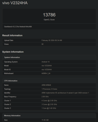 Specificaties MediaTek Dimensity 9300 (afbeelding via Geekbench)