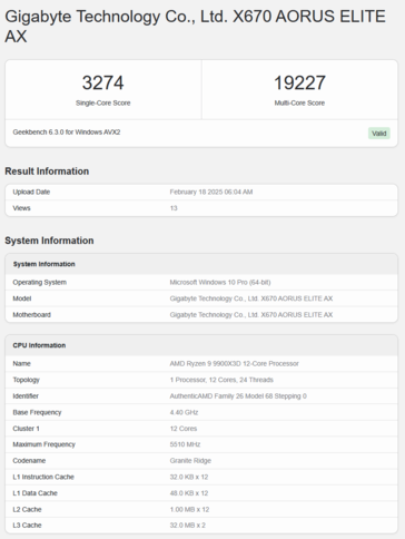 Ryzen 9 9900X3D Geekbench (bron: Geekbench)