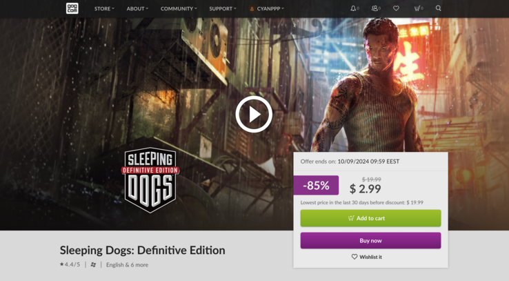 Sleeping Dogs: Definitive Edition was 19,99 euro voordat de prijs werd verlaagd naar 2,99 euro. (Afbeeldingsbron: GOG)