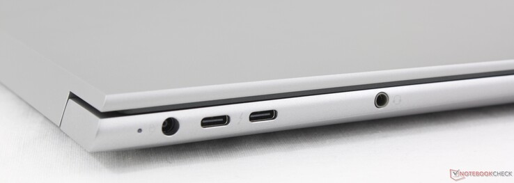 Links: Voeding, 2x USB-C 4.0 met Thunderbolt 4 (40 GBit/s, DisplayPort-ALT 1.4), 3,5 mm stereo