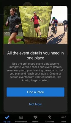 Een melding in Garmin Connect over de verbeterde evenementendatabase. (Afbeelding bron: Gadgets &amp; Wearables)