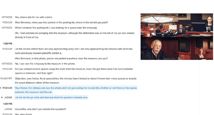 FTR RealTime maakt automatisch transcripties van alle sprekers tijdens een rechtszaak die gesynchroniseerd zijn met audio- en video-opnames. (Bron: FTR)