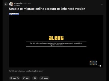 GTA 5 Verbeterde migratie probleem Reddit post (Afbeelding bron: Grand Theft Auto Online subreddit)