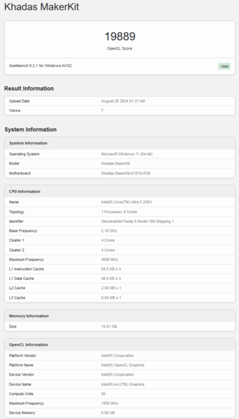 Intel Arc 130V Geekbench OpenCL score (bron: Geekbench)