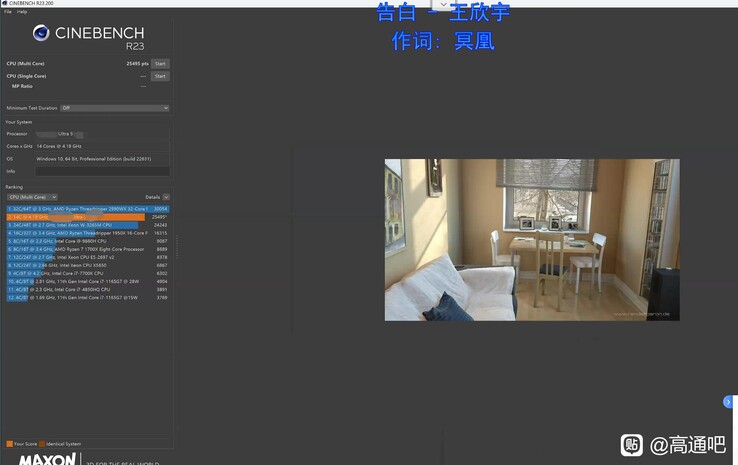 Intel Core Ultra 5 245K Cinebench R23 resultaat. (Afbeeldingsbron: Baidu Forums)