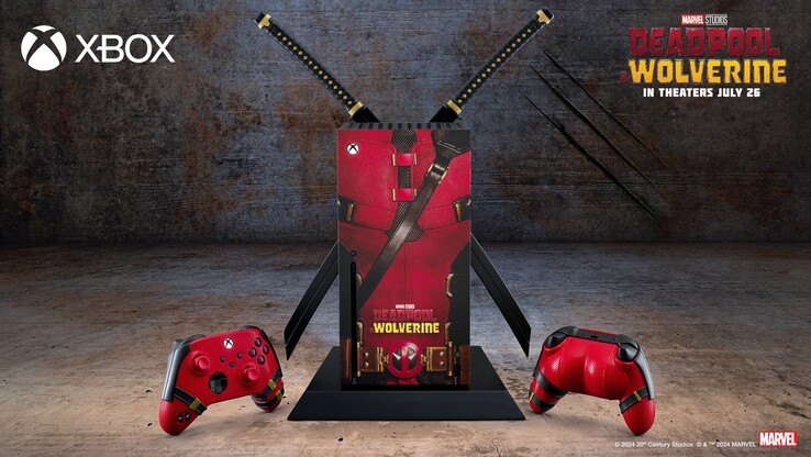 Microsoft geeft de limited edition Deadpool x Xbox controllers weg, samen met een aangepaste Xbox als hoofdprijs. (Bron: Microsoft)