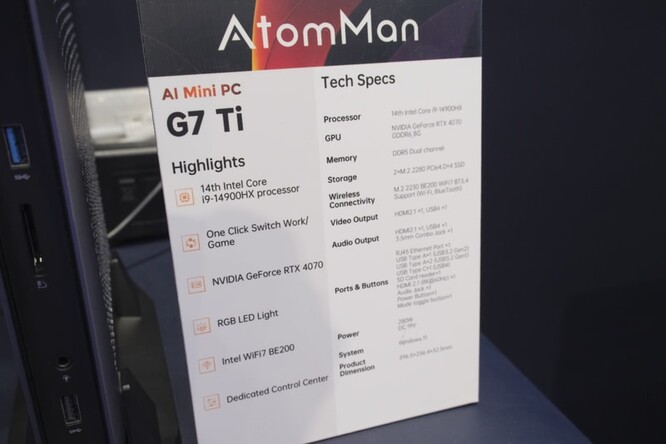 De Minisforum AtomMan G7 Ti heeft een indrukwekkende lijst specificaties. (Bron: PC Watch)