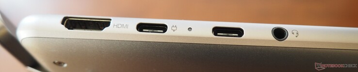 Linkerkant: HDMI 2.1, USB-C 3.1 (DP 1.3, PD), USB-C 4 (DP 1.4, PD), 3,5 mm aansluiting (lijningang/uitgang)