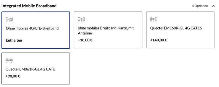 De aangeboden opties voor mobiele modems