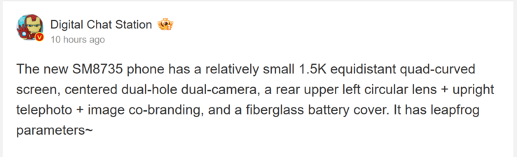 Digital Chat Station's verslag over de nieuwe Snapdragon 8s Elite (Afbeeldingsbron: Weibo - machine vertaald)