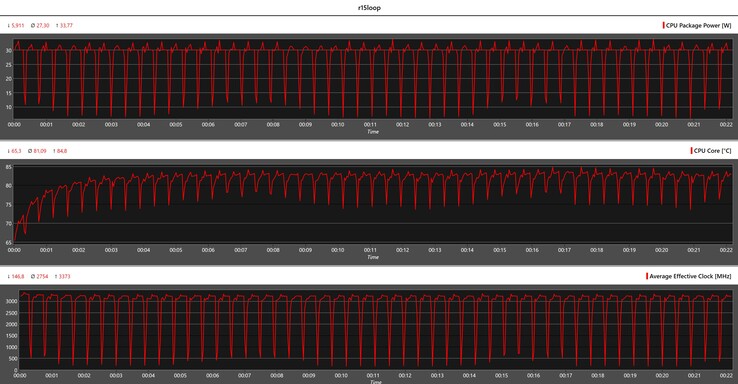 CPU-gegevens tijdens de Cinebench R15-lus