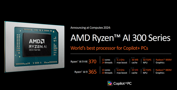 De AI 9 HX 370 van Ryzen werd aangekondigd op Computex 2024. (Afbeeldingsbron: AMD)