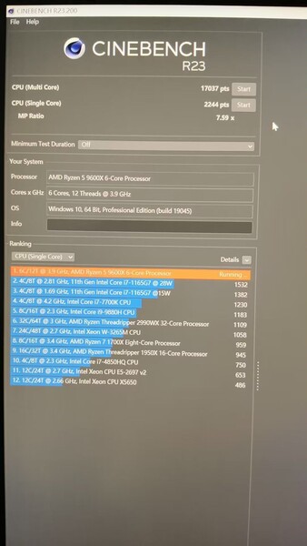 AMD Ryzen 5 9600X Cinebench R24 score (bron: HXL op X)