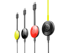 Een promotionele afbeelding voor de 2e generatie Chromecast van Google, weergegeven in verschillende kleuren. (Afbeelding Bron: Google)