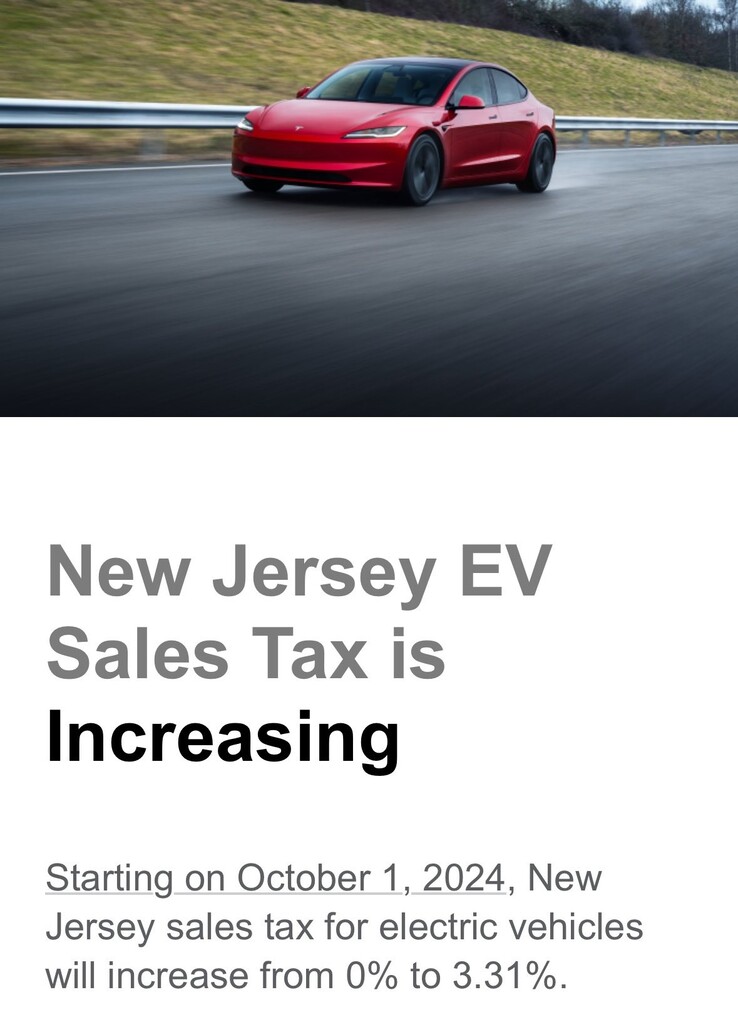 De New Jersey EV-verkoopbelasting gaat van nul naar 3,31% in oktober