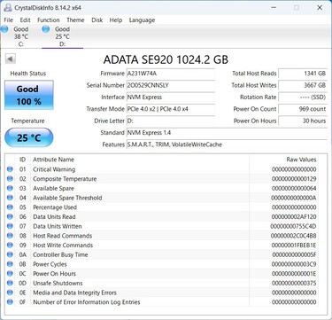 De ADATA SE920 werkt met PCIe 4.0 x2