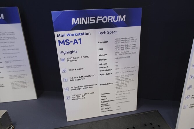 De MS-A1 heeft indrukwekkende specificaties, met als hoogtepunt de OCuLink-poort en maximaal 96 GB geheugen. (Bron: PC Watch)