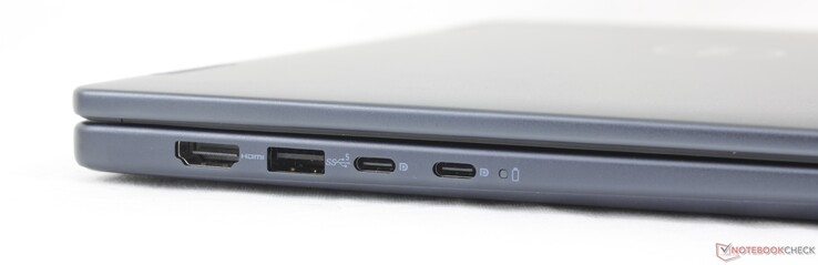 Links: HDMI 1.4 (alleen tot 1080p60), USB-A 3.2 Gen. 1, 2x USB-C 3.2 Gen. 2 (10 Gbps) w/ DisplayPort 1.4 + Power Delivery