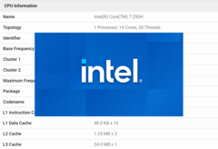 De Intel Core 7 250H wordt over een paar weken gelanceerd naast de Intel Core Ultra 200 serie Arrow Lake line-up. (Afbeeldingsbron: Intel/Geekbench)