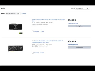 Best Buy RTX 5070 prijzen (Afbeelding bron: Screenshot, Best Buy)