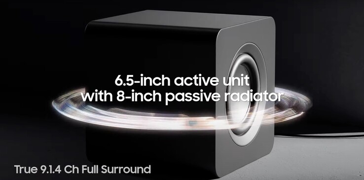 De subwoofer heeft een 6,5 inch driver met een 8 inch passieve radiator. (Afbeeldingsbron: Samsung(