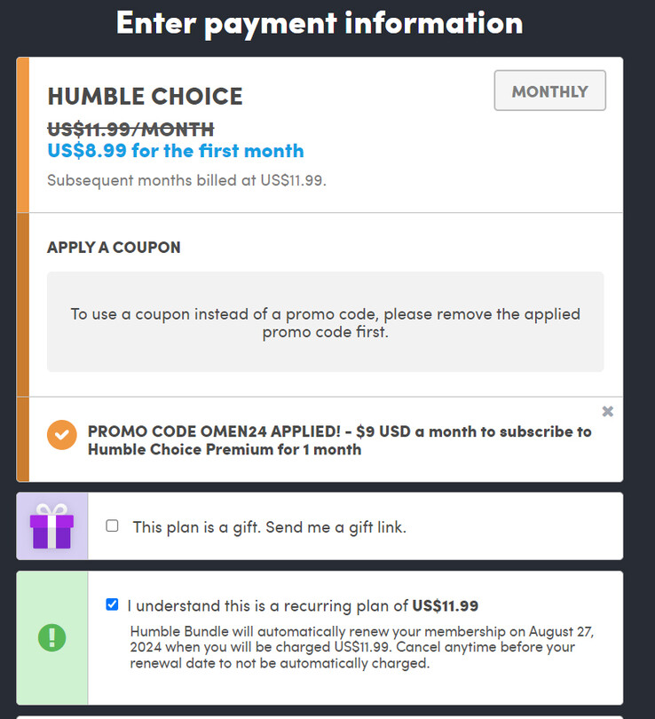 Prijs met toegepaste coupon (Afbeelding bron: Humble Bundle)