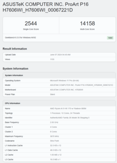 Radeon 890M Geekbench 6 OpenCL score in Asus ProArt P16. (Bron: Geekbench)