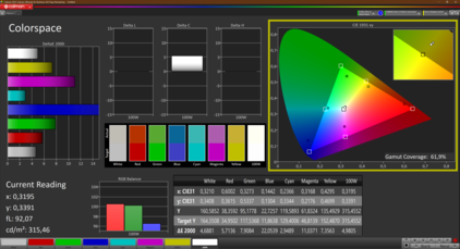 Farbraumabdeckung (Calman 2D): 61,9 % sRGB