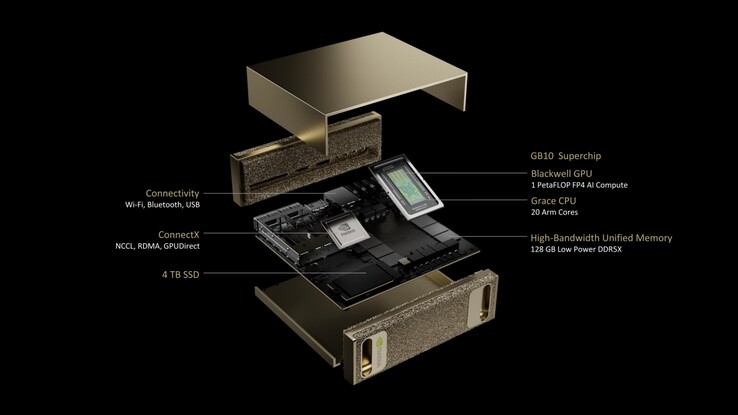 De Nvidia Project DIGITS AI supercomputer wordt geleverd met een 20-core ARM CPU, Blackwell GPU, 128 GB RAM en 4 TB opslag. (Afbeeldingsbron: Nvidia)