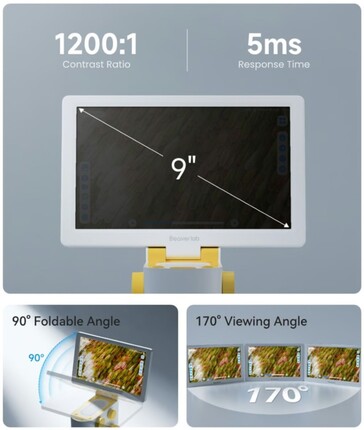 De Darwin MX Pro gebruikt een 9 inch IPS touchscreen met een resolutie van 1024 x 600 om de Android 13 microscoop te besturen. (Afbeeldingsbron: BeaverLab op Kickstarter)