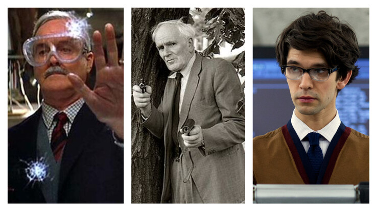 John Cleese, Desmond Llewelyn, Ben Whishaw als Q (Beeldbron: Wikimedia - bewerkt)